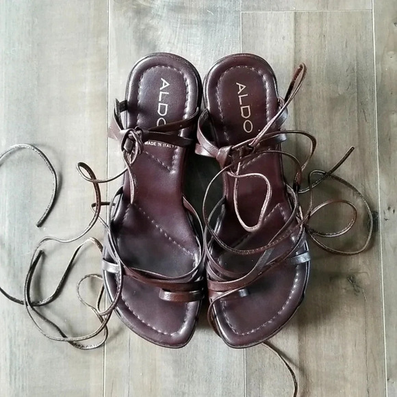 Aldo Y2K Brown Platform Strappy Sandals Wrap Around - Picture 2 of 6
